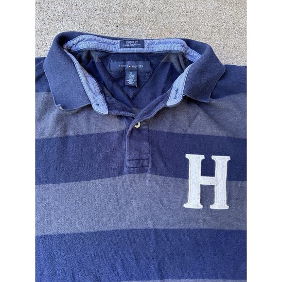 Tommy Hilfiger Rugby Stripe XXL Blue Gray Polo - Picture 1 of 9